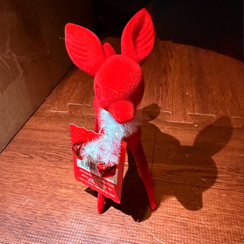 Lot of 3 Flocked Deer Figurine - Green and Red - Picture 2 of 6